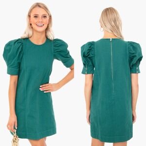 Sea NY Sz S Denim Mini Dress Puff Sleeve 100% Cotton Cottagecore Peasant